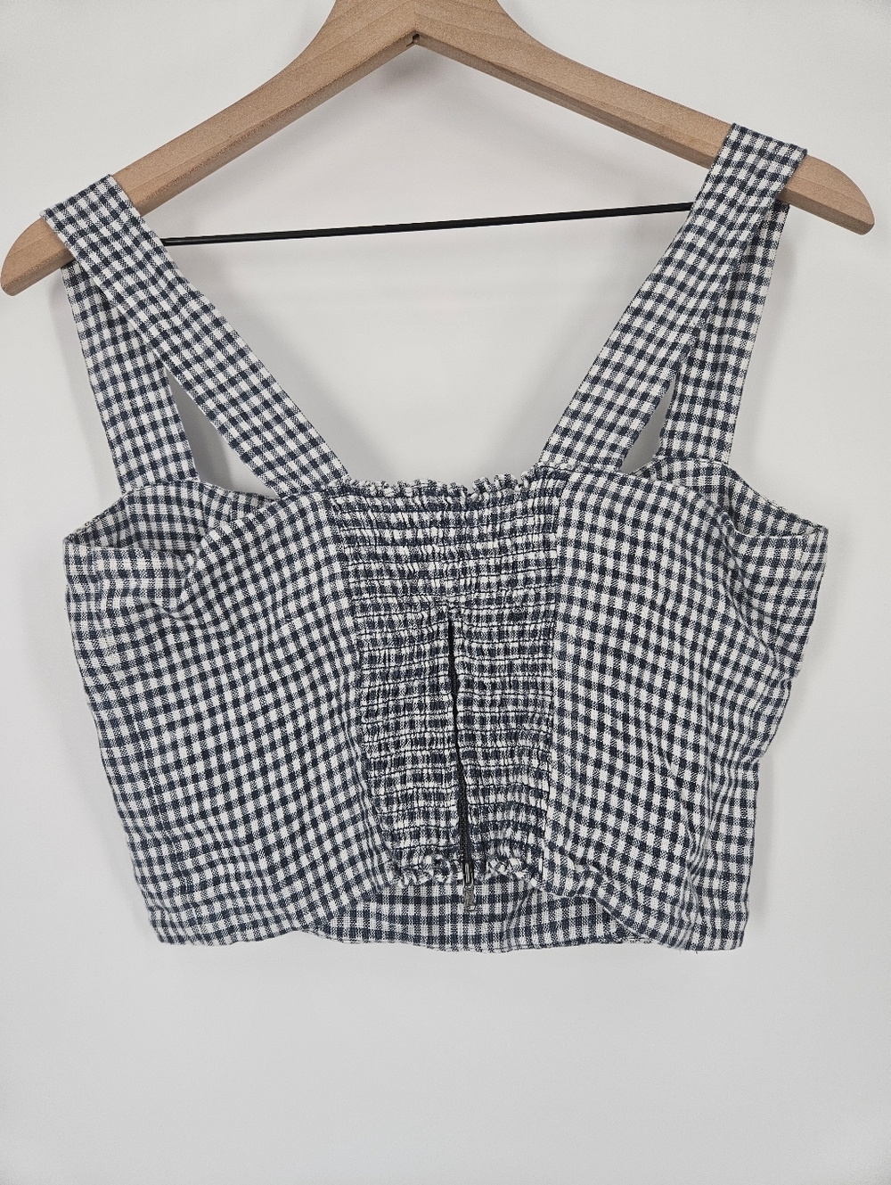Reformation Gray White Linen Gingham Plaid Cropped Top - Picture 6 of 9